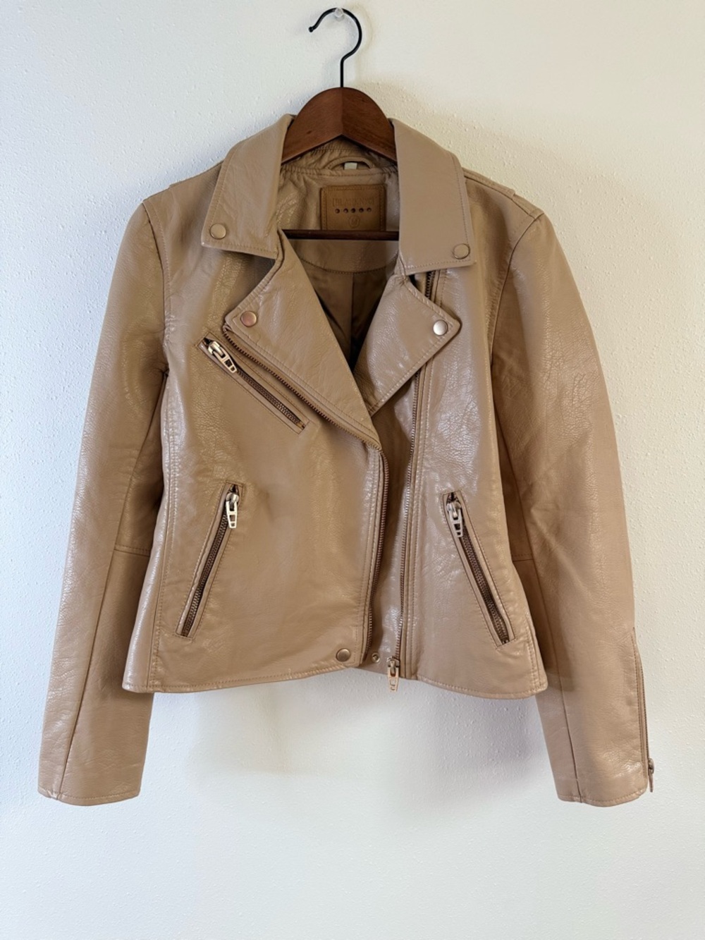 BLANKNYC Tan Faux Leather Moto Jacket Cropped Biker Women’s M